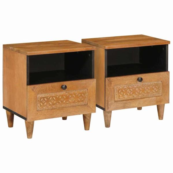 ARDEBO.de - Nachttisch 2 pcs Hellbraun 40 x 33 x 46 cm massives Mangoholz