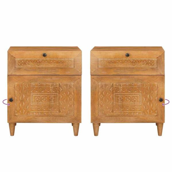 Nachttisch mit Tür Hellbraun 50 x 33 x 60 cm massives Mangoholz