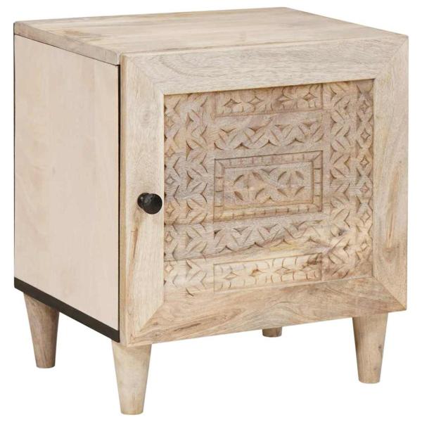 ARDEBO.de - Nachttisch Beige 40 x 33 x 46 cm massives Mangoholz