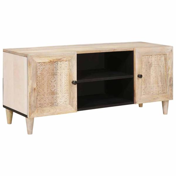 ARDEBO.de - TV-Schränk mit Regal Weiß 105 x 33 x 46 cm massives Mangoholz