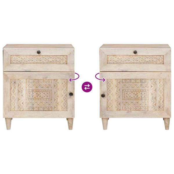 Nachttisch mit Tür Beige 50 x 33 x 60 cm massives Mangoholz