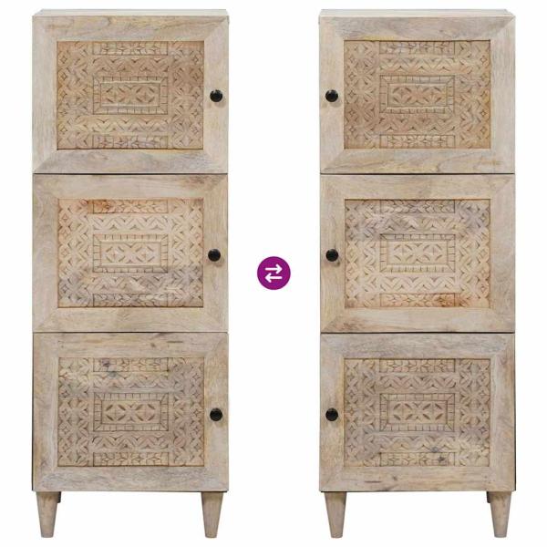 Hochboard mit Regal Weiß 40 x 33 x 110 cm massives Mangoholz