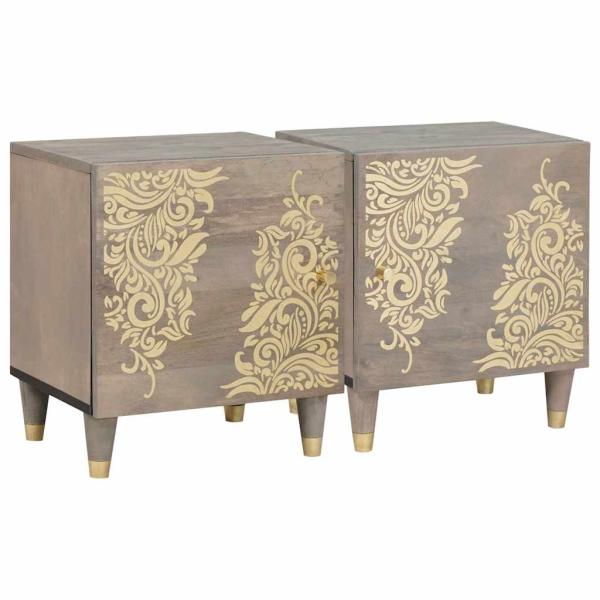 ARDEBO.de - Nachttisch 2 pcs Grau 40 x 33 x 46 cm massives Mangoholz
