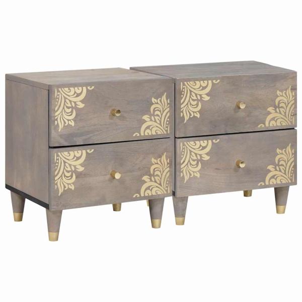 ARDEBO.de - Nachttisch 2 pcs Grau 40 x 33 x 46 cm massives Mangoholz