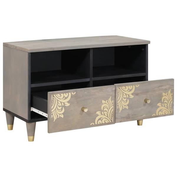 TV-Schränk mit Regal Grau und Gold Massivholz Mango