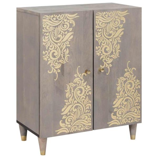 ARDEBO.de - Sideboard Grau und Gold 60 x 33.5 x 75 cm Massivholz Mango