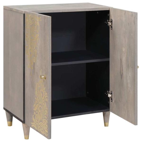 Sideboard Grau und Gold 60 x 33.5 x 75 cm Massivholz Mango