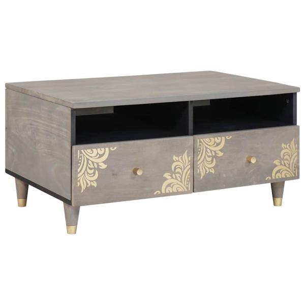 ARDEBO.de - Couchtisch with Drawer Grau 80 x 54 x 40 cm massives Mangoholz