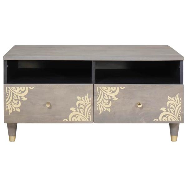 Couchtisch with Drawer Grau 80 x 54 x 40 cm massives Mangoholz
