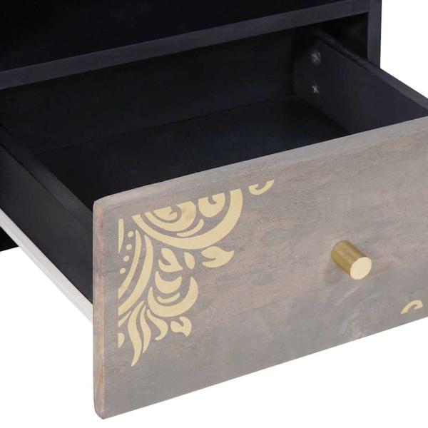Couchtisch with Drawer Grau 80 x 54 x 40 cm massives Mangoholz