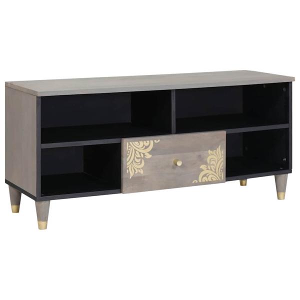 ARDEBO.de - TV-Schränk Grau und Gold 100 x 33.5 x 46 cm Massivholz Mango