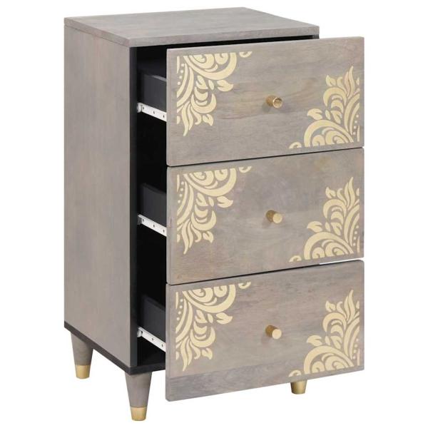 Sideboard Grau und Gold 40 x 33.5 x 75 cm Massivholz Mango