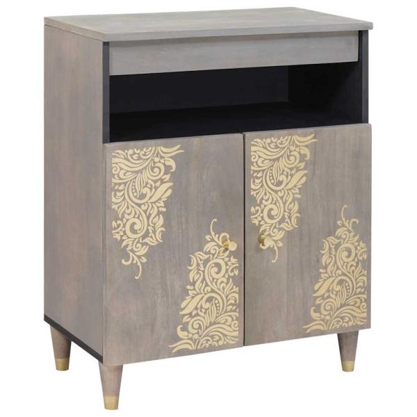 ARDEBO.de - Sideboard Grau und Gold 60 x 33.5 x 75 cm Massivholz Mango