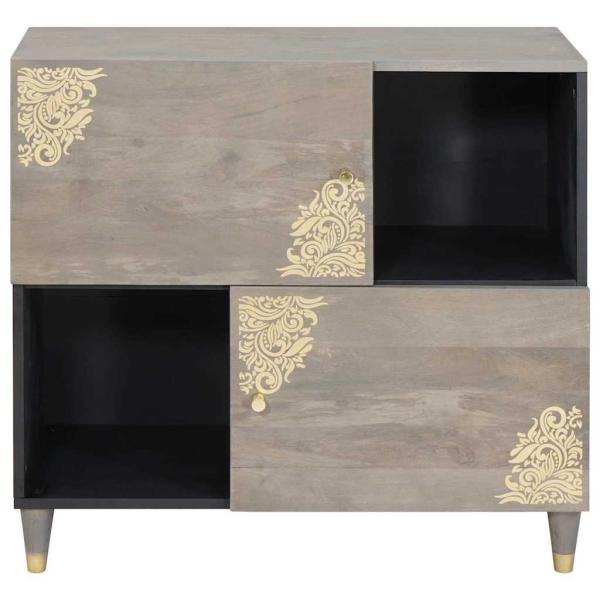 Sideboard Grau und Gold 80 x 33.5 x 75 cm Massivholz Mango