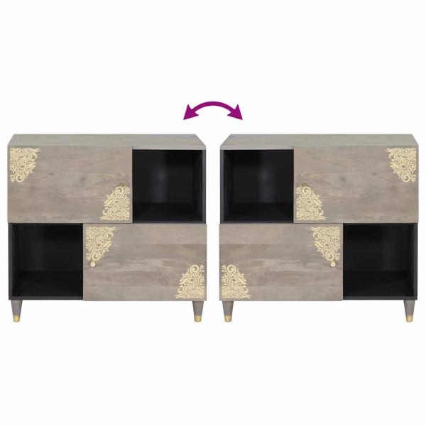Sideboard Grau und Gold 80 x 33.5 x 75 cm Massivholz Mango