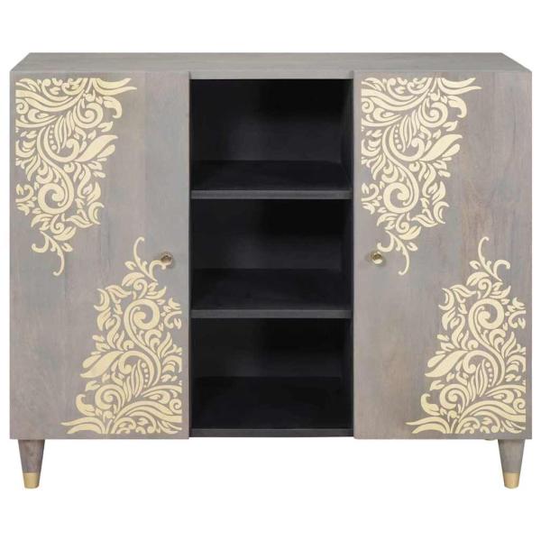 Sideboard Grau und Gold 90 x 33.5 x 75 cm Massivholz Mango