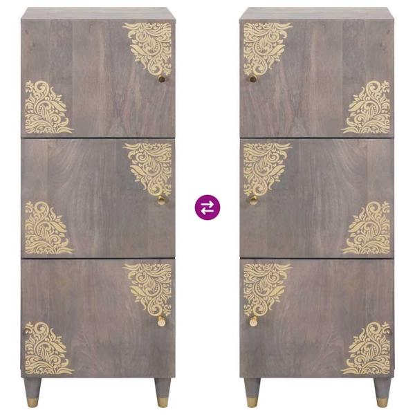 Hochboard Grau und Gold 40 x 33,5 x 110 cm Massivholz Mango