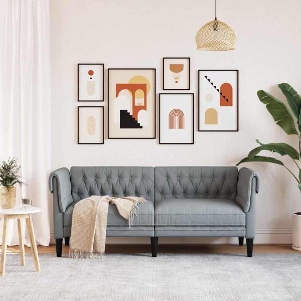 Chesterfield-Sofa Argyle Hellgrau 182,5 x 74,5 x 74,5 cm Stoff