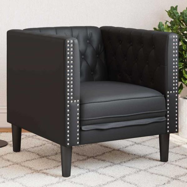 ARDEBO.de - Chesterfield Sofa Stuhl Schwarz 71 x 74.5 x 70.5 cm Kunstleder