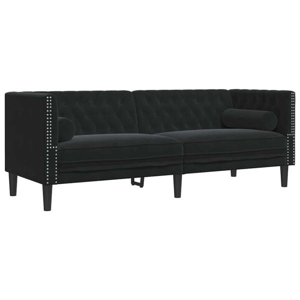 Chesterfield-Sofa Argyle Schwarz 194 x 74.5 x 70.5 cm Samt