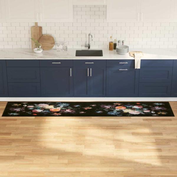 ARDEBO.de - Küchenmatte Floral Schwarz 300 x 60 cm Samt