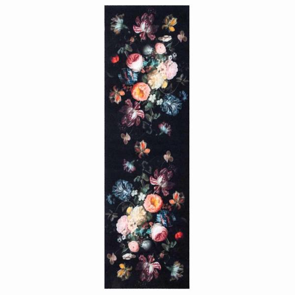 Küchenmatte Floral Schwarz 300 x 60 cm Samt