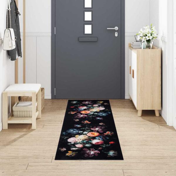 Küchenmatte Floral Schwarz 300 x 60 cm Samt