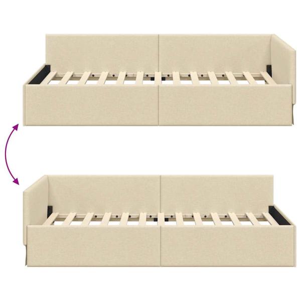 Eckbettgestell Creme 90 x 190 cm Stoff und beschichtetes Holz