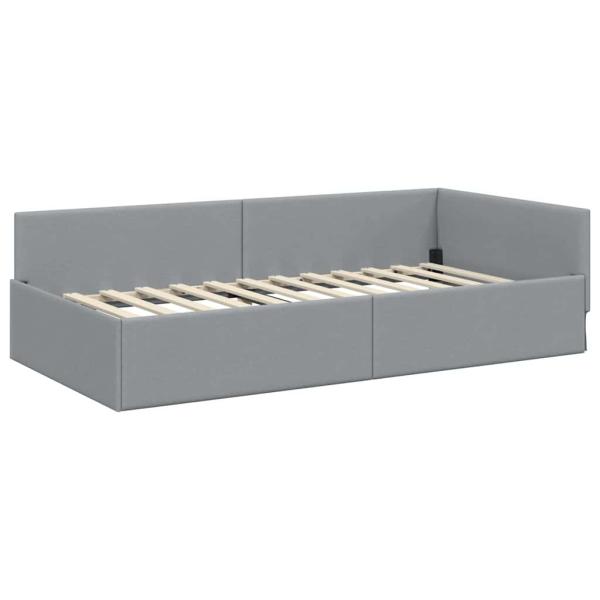 Eckbettgestell mit Kopfteil Hellgrau 90 cm x 200 cm Stoff