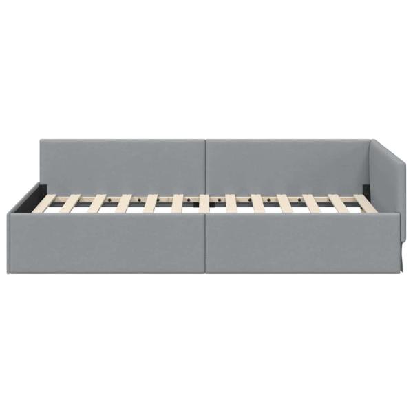Eckbettgestell mit Kopfteil Hellgrau 90 cm x 200 cm Stoff