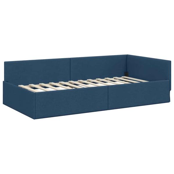 Eckbettgestell Blau 90 x 200 cm Stoff und beschichtetes Holz