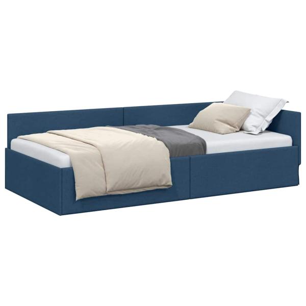 Eckbettgestell Blau 90 x 200 cm Stoff und beschichtetes Holz