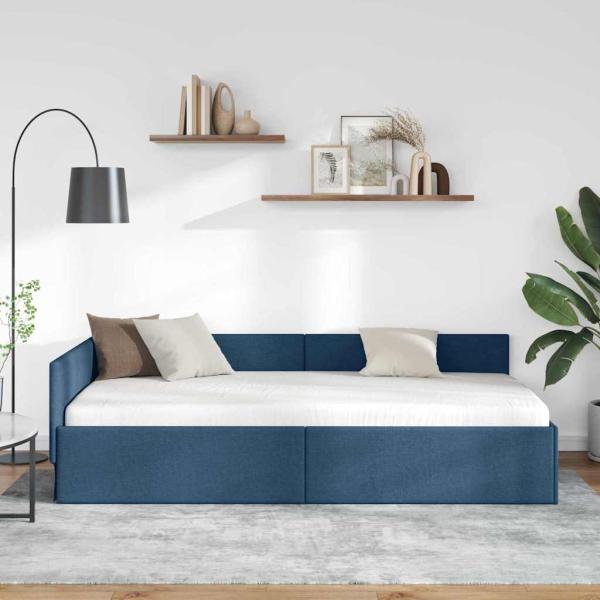 Eckbettgestell Blau 90 x 200 cm Stoff und beschichtetes Holz
