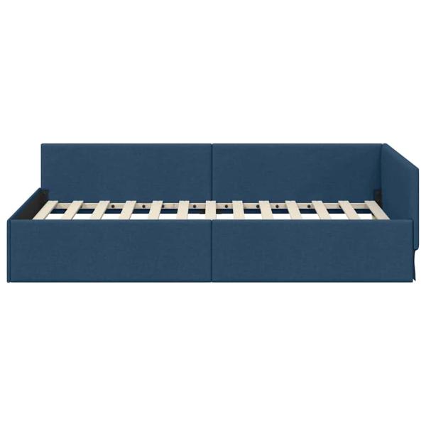 Eckbettgestell Blau 90 x 200 cm Stoff und beschichtetes Holz
