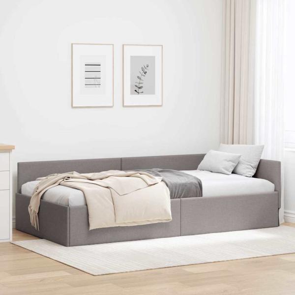 ARDEBO.de - Eckbettgestell Taupe 100 x 200 cm Stoff und beschichtetes Holz