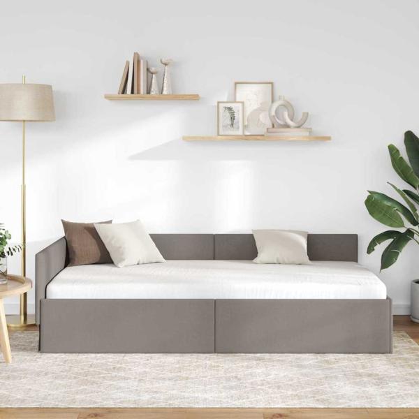 Eckbettgestell Taupe 100 x 200 cm Stoff und beschichtetes Holz