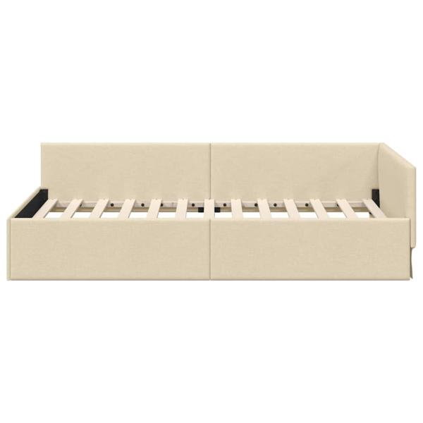 Eckbettgestell Creme 100 x 200 cm Stoff und beschichtetes Holz