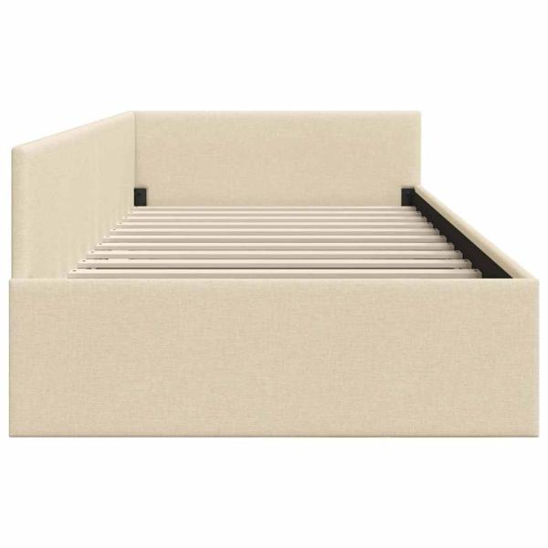 Eckbettgestell Creme 100 x 200 cm Stoff und beschichtetes Holz