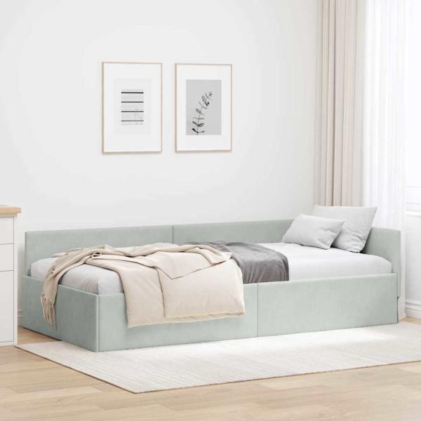 ARDEBO.de - Eckbettgestell Hellgrau 80 x 200 cm Samt und engineered Holz