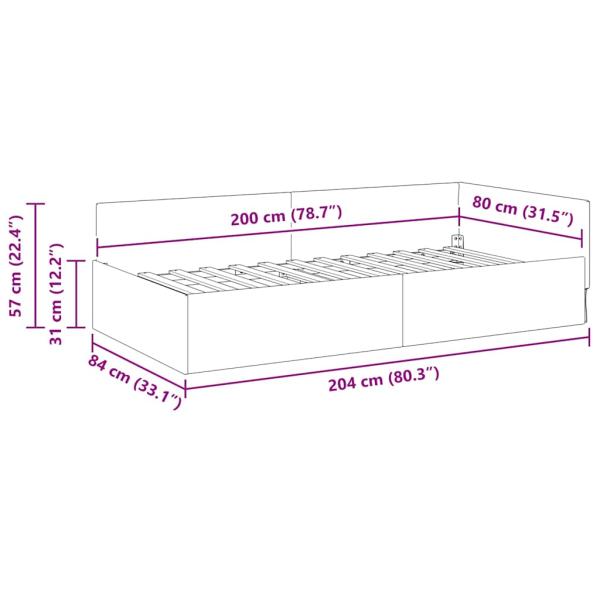 Eckbettgestell Hellgrau 80 x 200 cm Samt und engineered Holz