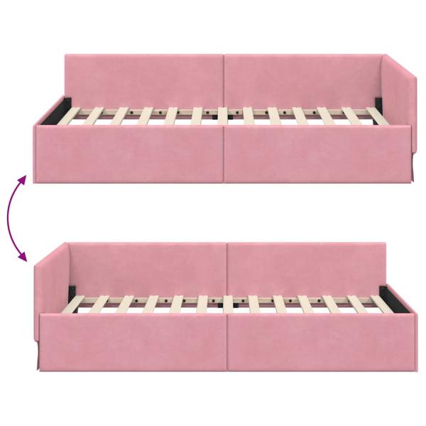 Eckbettgestell Rosa 80 x 200 cm Samt und engineered Holz