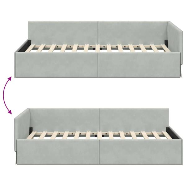 Eckbettgestell Hellgrau 90 x 190 cm Samt und engineered Holz