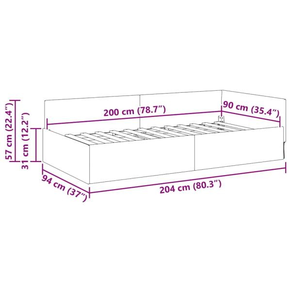 Eckbettgestell Hellgrau 90 x 200 cm Samt und engineered Holz