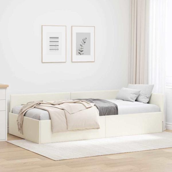 ARDEBO.de - Eckbettgestell Creme 90 x 200 cm Samt und engineered Holz