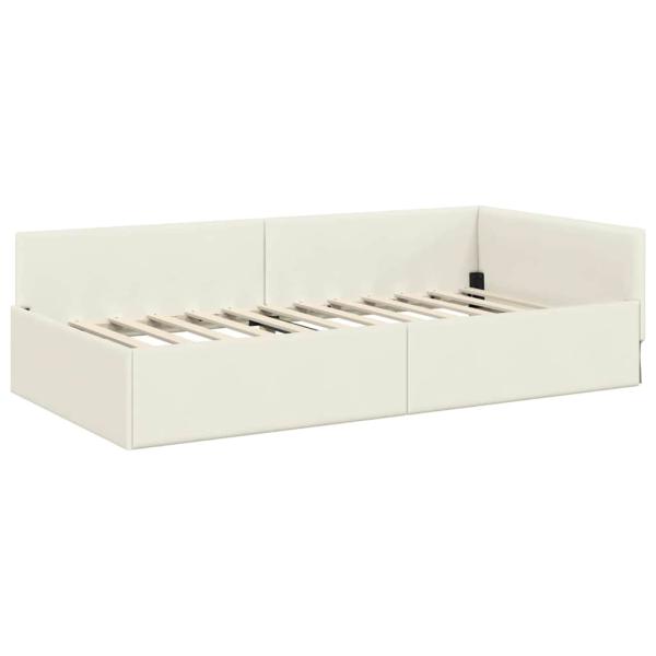 Eckbettgestell Creme 90 x 200 cm Samt und engineered Holz