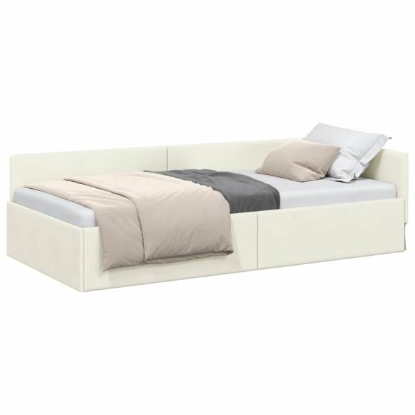 Eckbettgestell Creme 90 x 200 cm Samt und engineered Holz