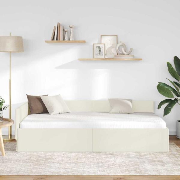 Eckbettgestell Creme 90 x 200 cm Samt und engineered Holz