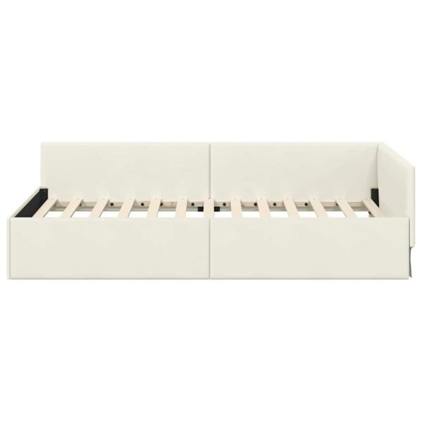 Eckbettgestell Creme 90 x 200 cm Samt und engineered Holz