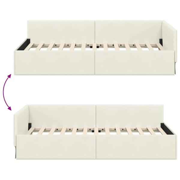 Eckbettgestell Creme 90 x 200 cm Samt und engineered Holz