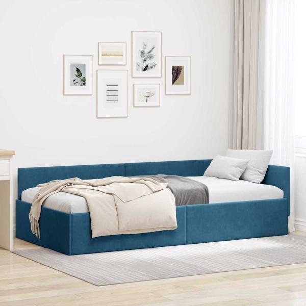 ARDEBO.de - Eckbettgestell Blau 100 x 200 cm Samt und engineered Holz